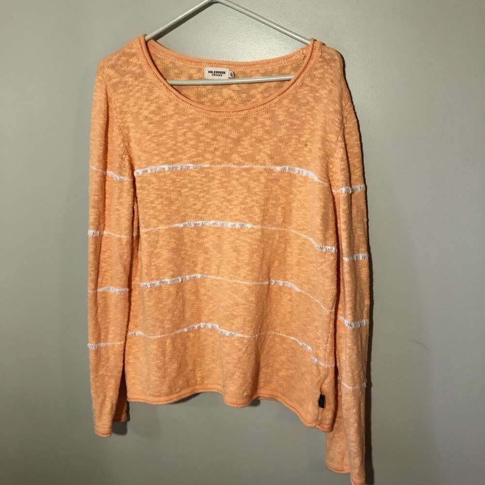 Holebrook Sweden peach long-sleeve knit sweater distressed white stripes XL wool
